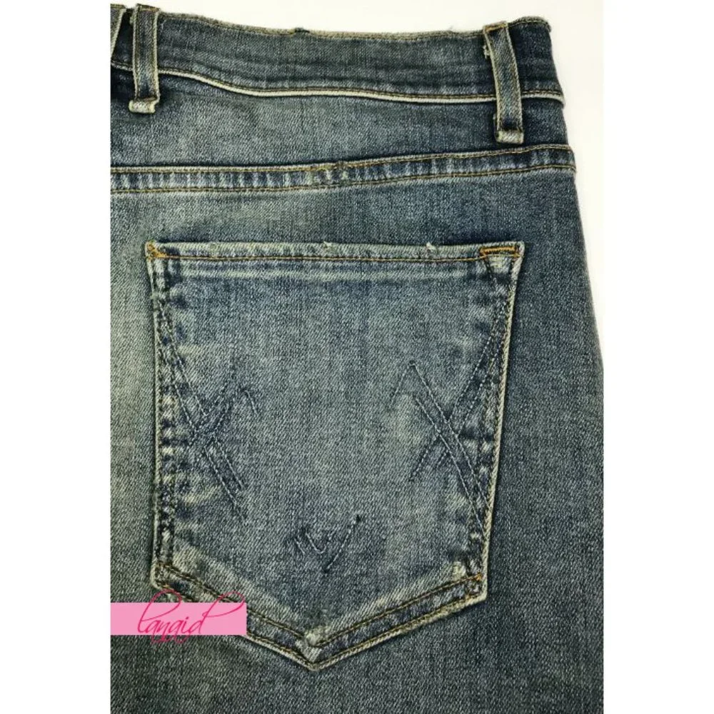 McGuire Deconstructed Denim Mini Skirt Stretchy Distressed Destroyed Ripped Jean